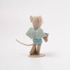 Stuffed toy Maileg mouse with a light blue coat on a white background